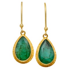 Steven Battelle 4.0 Carats Emerald 18K Gold Wire Earrings