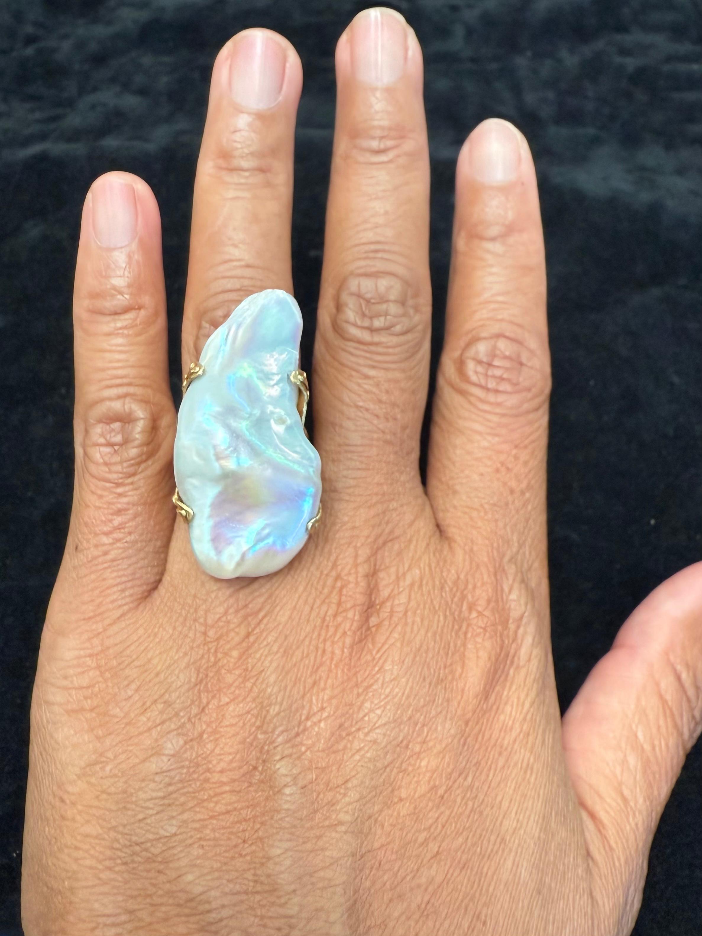 Bague en or 18 carats Steven Battelle 40,5 carats de perles d'eau douce blanches en vente 5