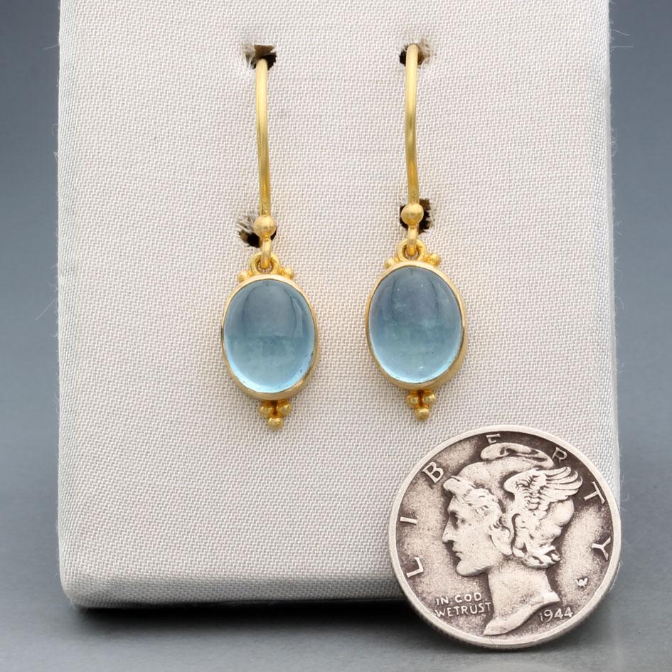 Steven Battelle 4,1 Karat Cabochon Aquamarin 18K Gold Ohrringe Damen im Angebot