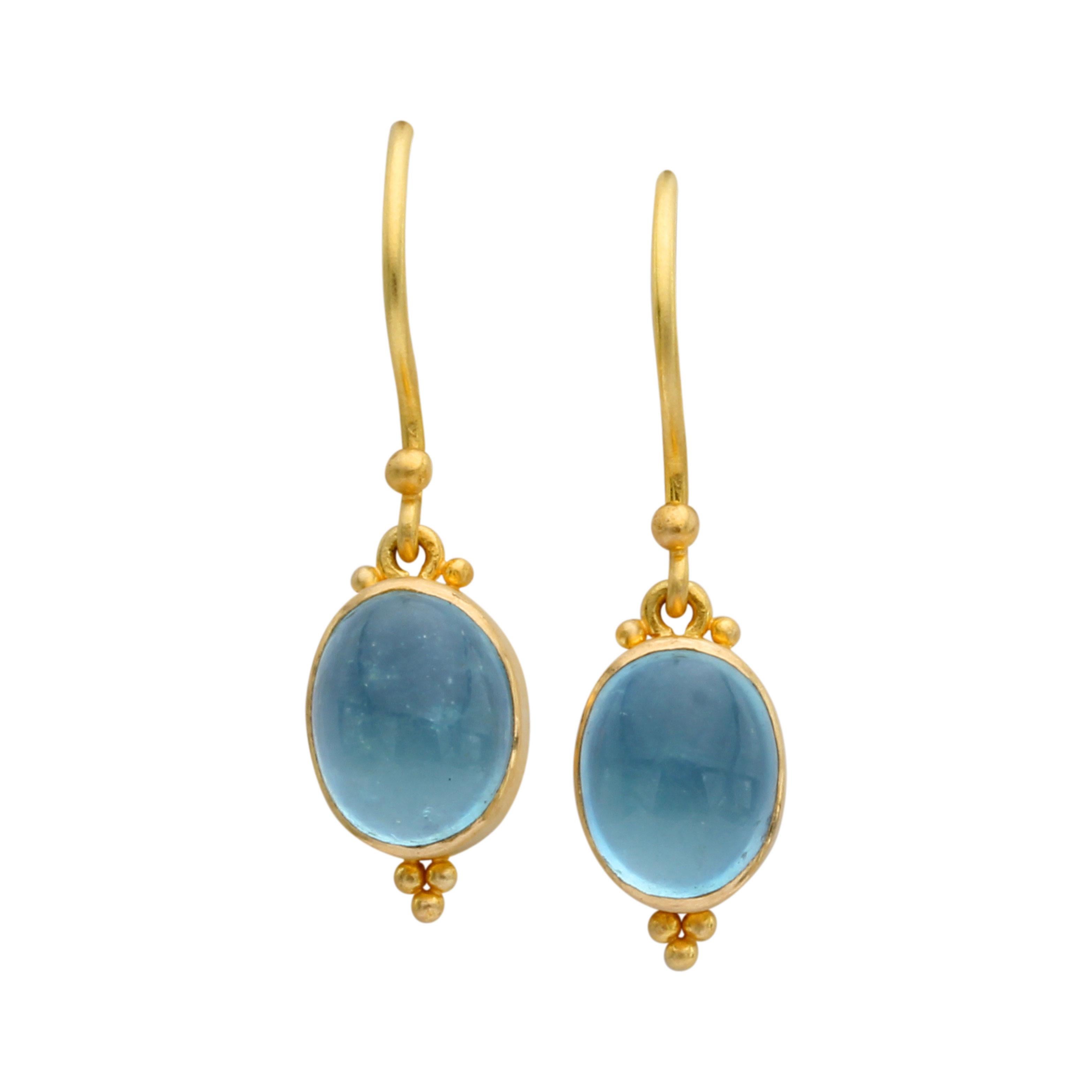 Steven Battelle 4,1 Karat Cabochon Aquamarin 18K Gold Ohrringe im Angebot 2