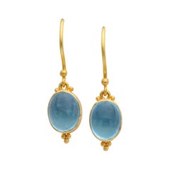Steven Battelle 4.1 Carats Cabochon Aquamarine 18K Gold Earrings