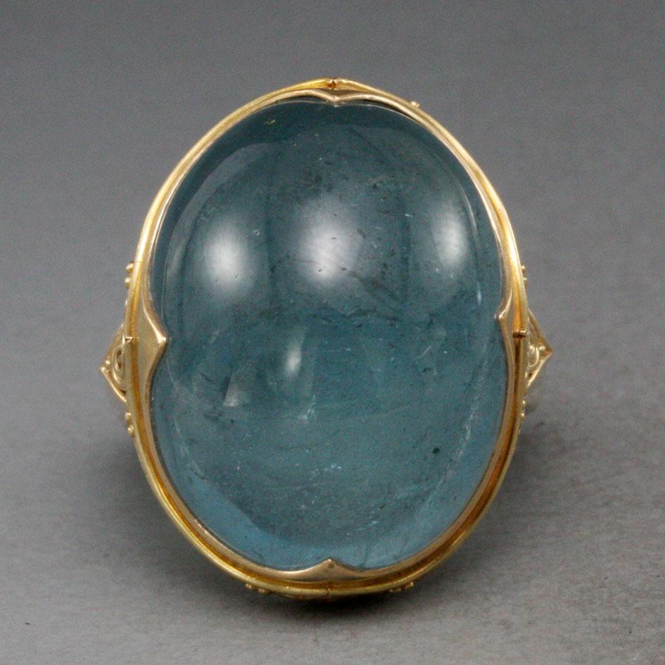 Steven Battelle Anello con acquamarina cabochon in argento sterling e oro 18 carati da 41,3 carati in vendita 6