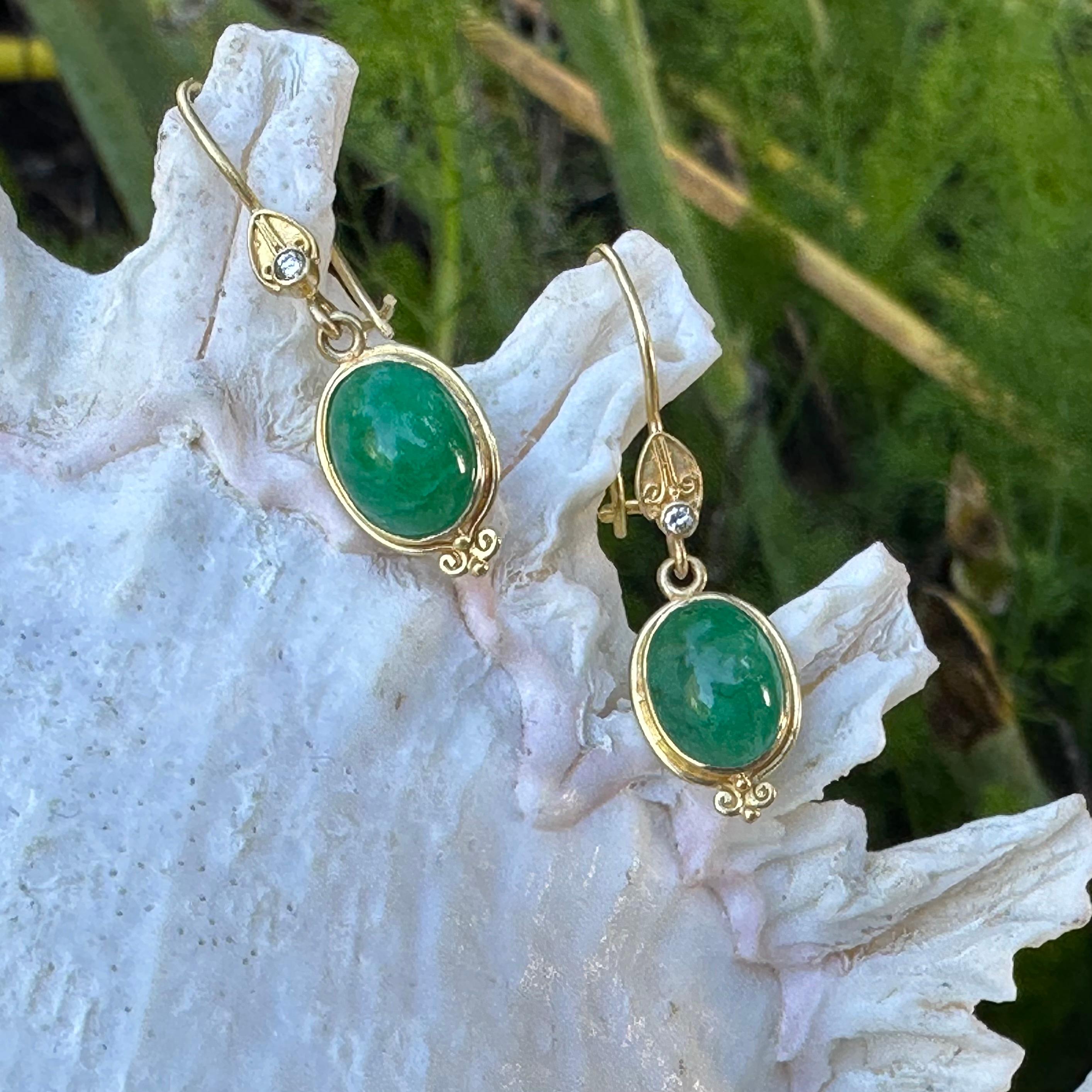 Steven Battelle 4.2 Carats Emerald Diamonds 18K Gold Earrings In New Condition For Sale In Soquel, CA