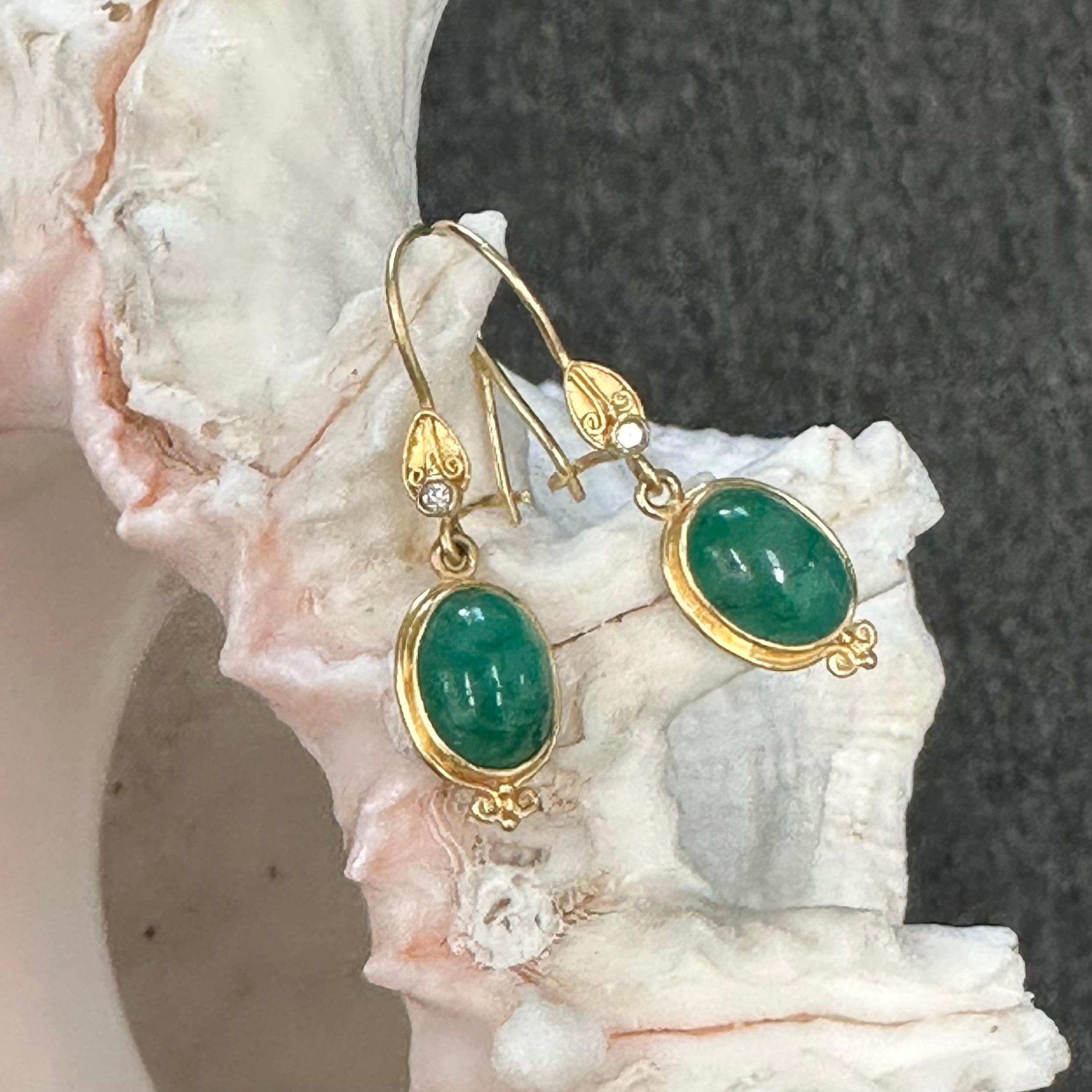 Steven Battelle 4.2 Carats Emerald Diamonds 18K Gold Earrings For Sale 1