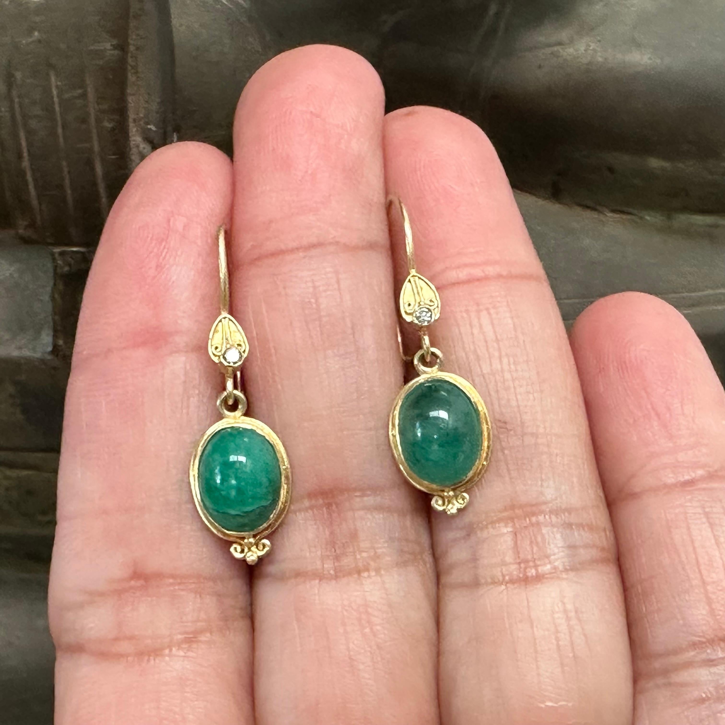 Steven Battelle 4.2 Carats Emerald Diamonds 18K Gold Earrings For Sale 2