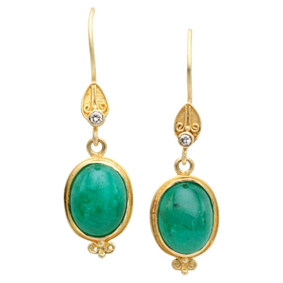 Steven Battelle 4.2 Carats Emerald Diamonds 18K Gold Earrings