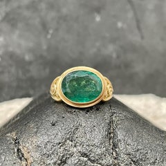 Steven Battelle 4.2 Carats Oval Faceted Emerald 18K Gold Ring