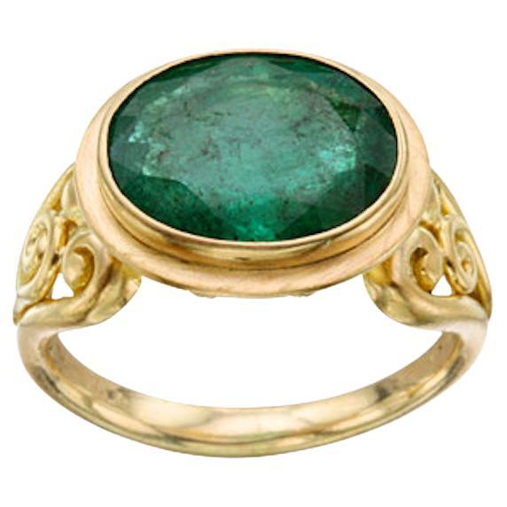 4.2 Carats Oval Faceted Emerald 18k Gold Ring