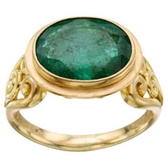 Steven Battelle 4.2 Carats Oval Faceted Emerald 18K Gold Ring