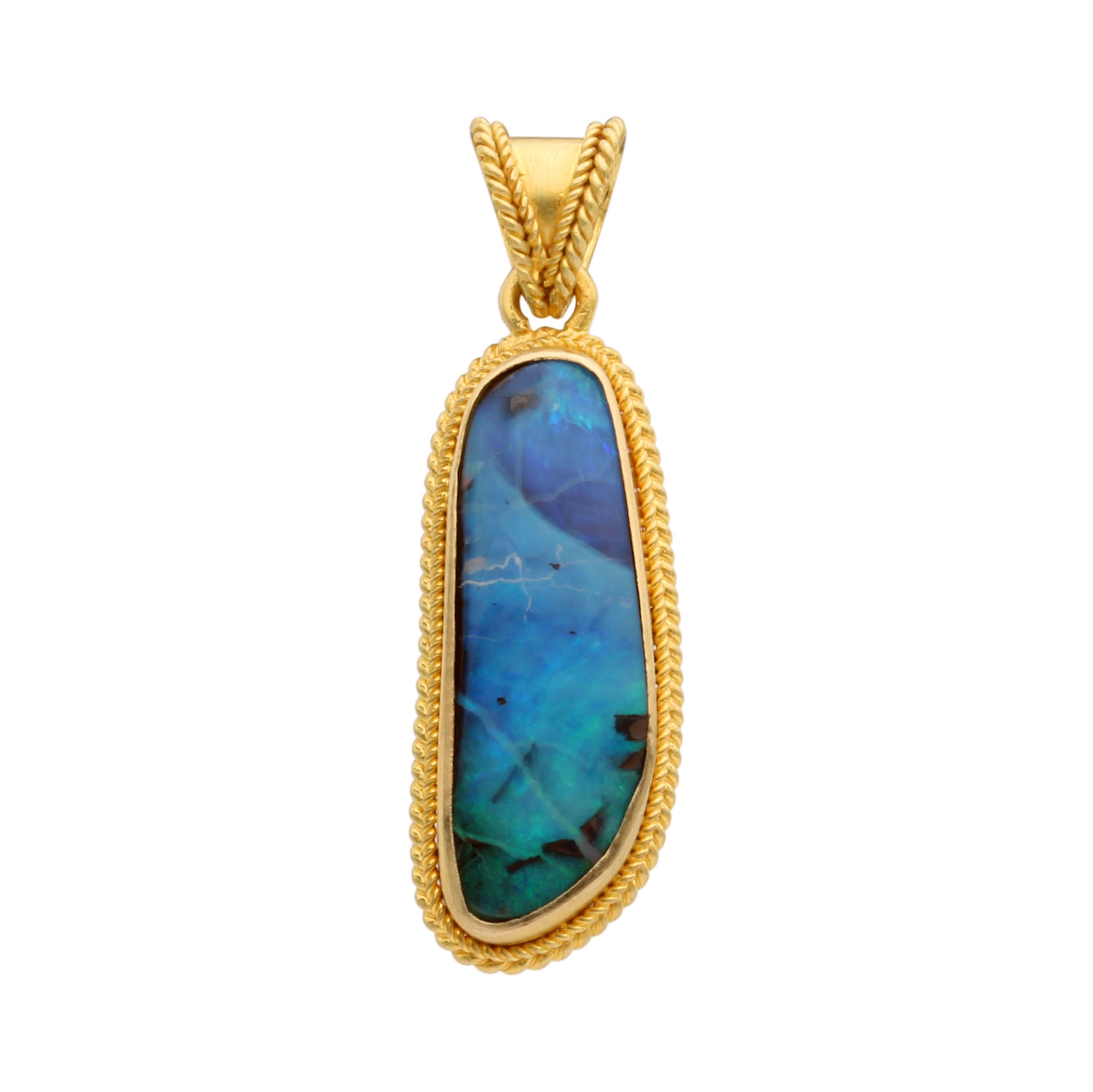 Steven Battelle 4.3 Carats Australian Boulder Opal 18K Gold Pendant