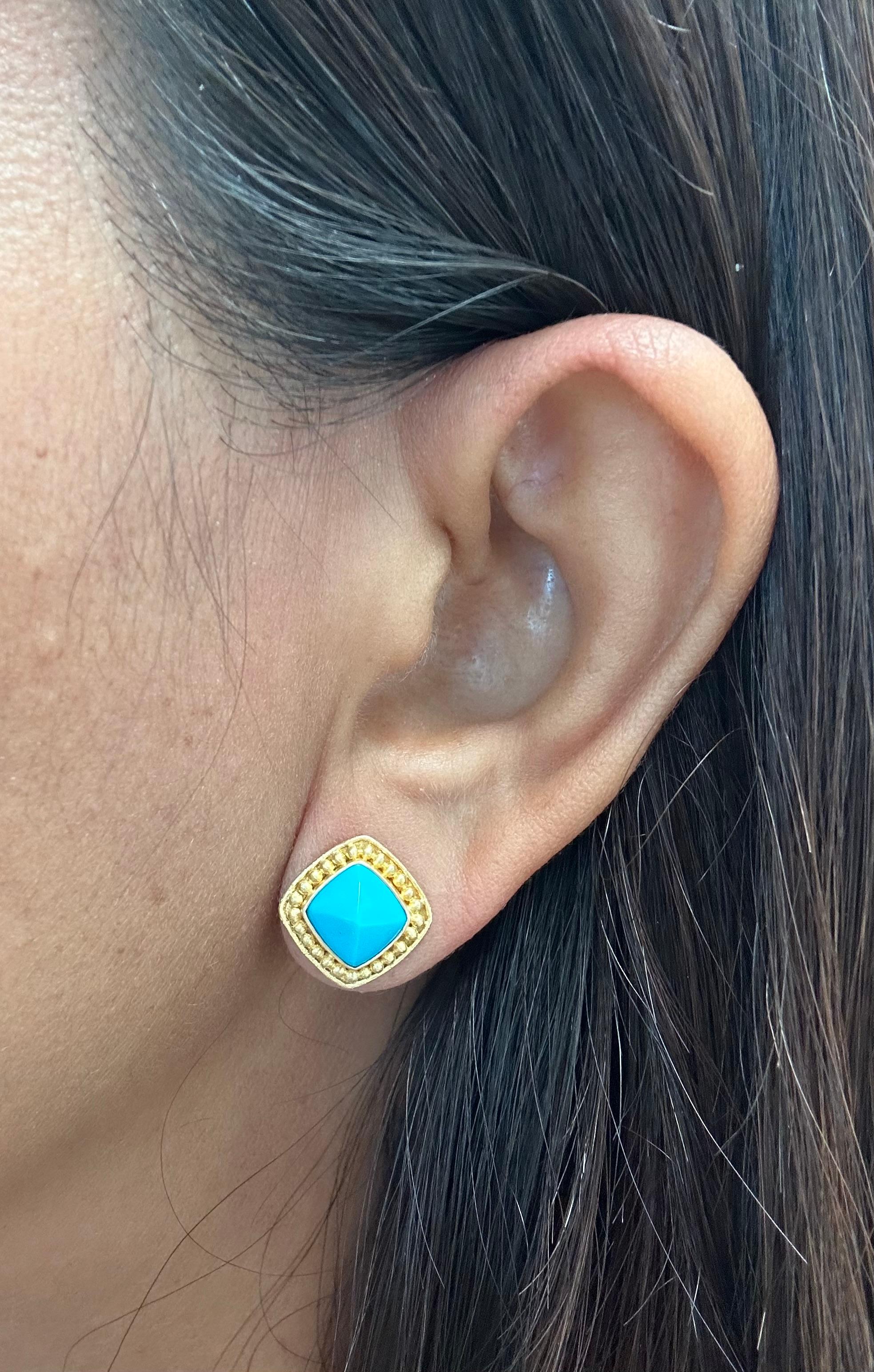 Steven Battelle 4.3 Carats Sleeping Beauty Turquoise 18K Gold Post Earrings 4