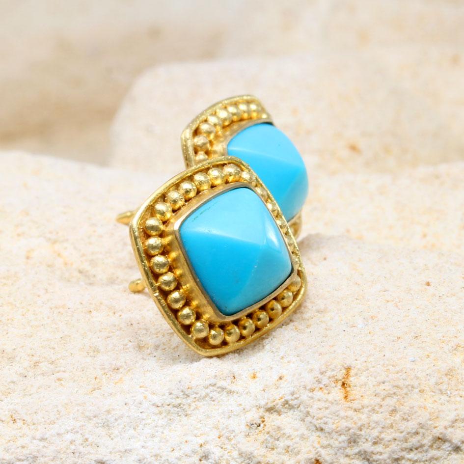 Contemporary Steven Battelle 4.3 Carats Sleeping Beauty Turquoise 18K Gold Post Earrings For Sale