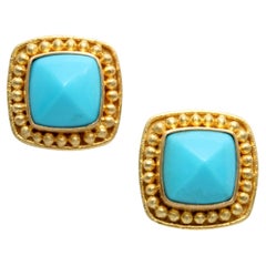 Steven Battelle 4.3 Carats Sleeping Beauty Turquoise 18K Gold Post Earrings