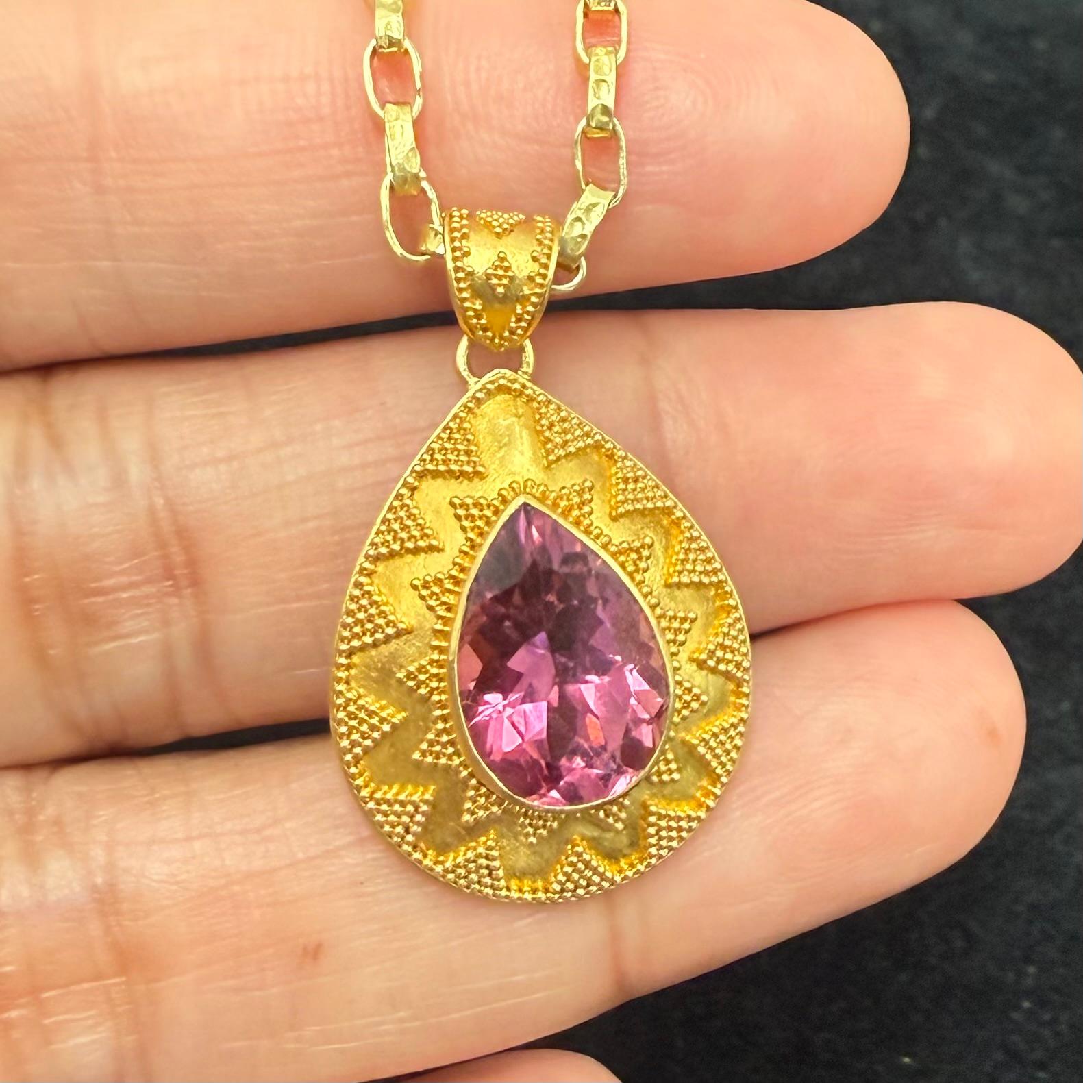 Steven Battelle 4.4 Carats Pink Tourmaline 18K Gold Pendant en Nuevo estado para la venta en Soquel, CA