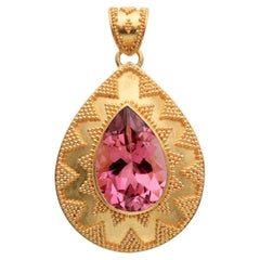 Steven Battelle 4.4 Carats Pink Tourmaline 18K Gold Pendant