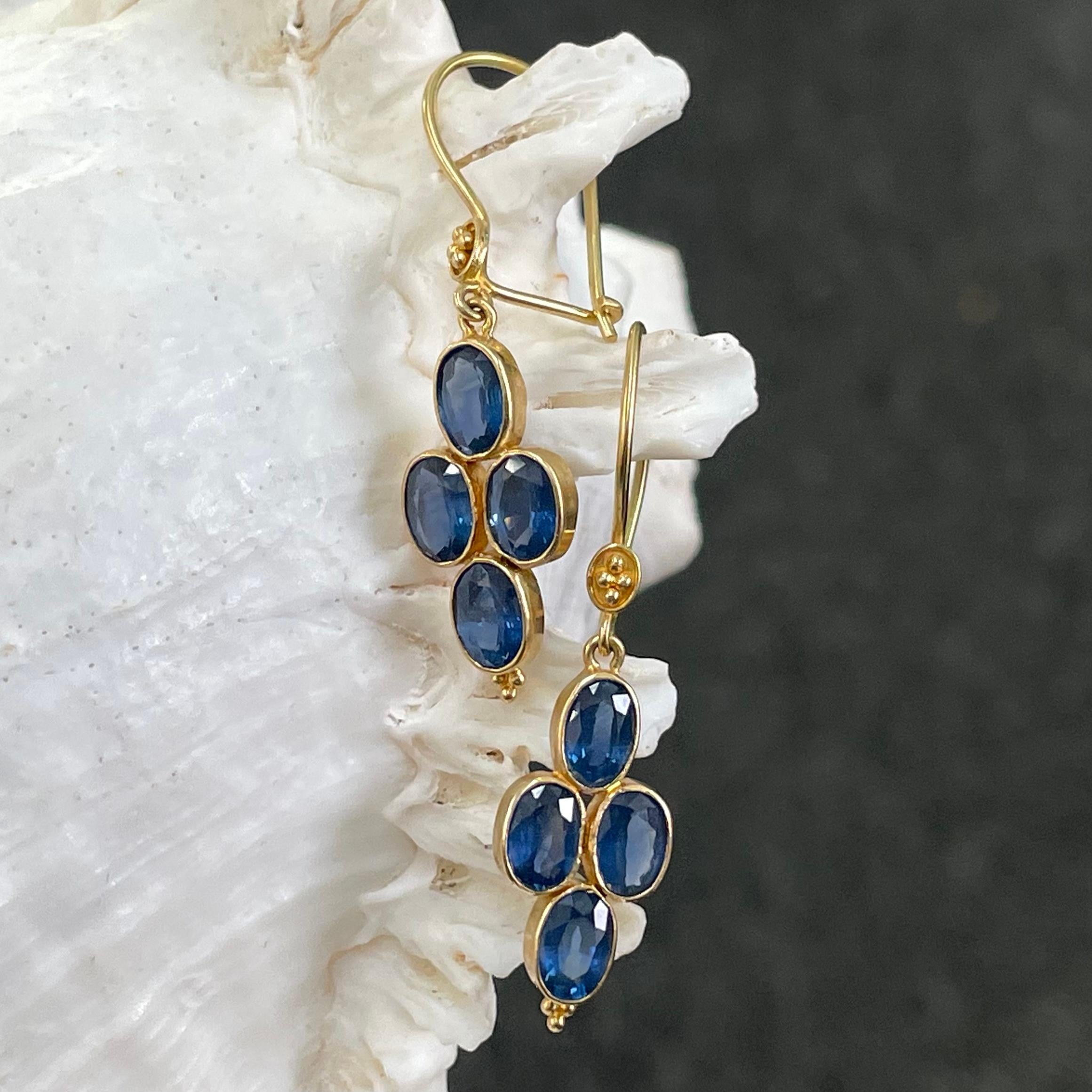 Oval Cut Steven Battelle 4.5 Carats Multiple Blue Sapphire 18K Gold Wire Earrings For Sale