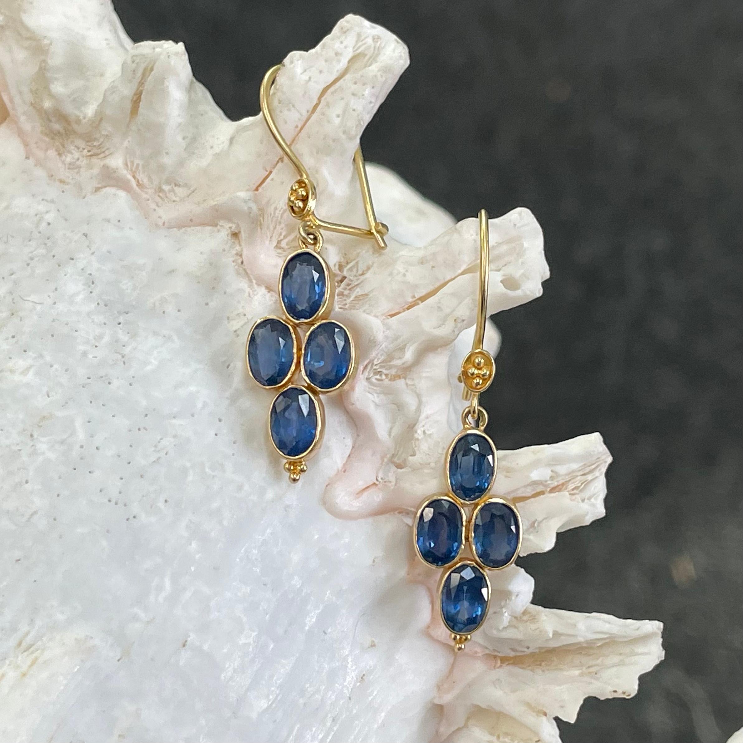 Women's Steven Battelle 4.5 Carats Multiple Blue Sapphire 18K Gold Wire Earrings For Sale