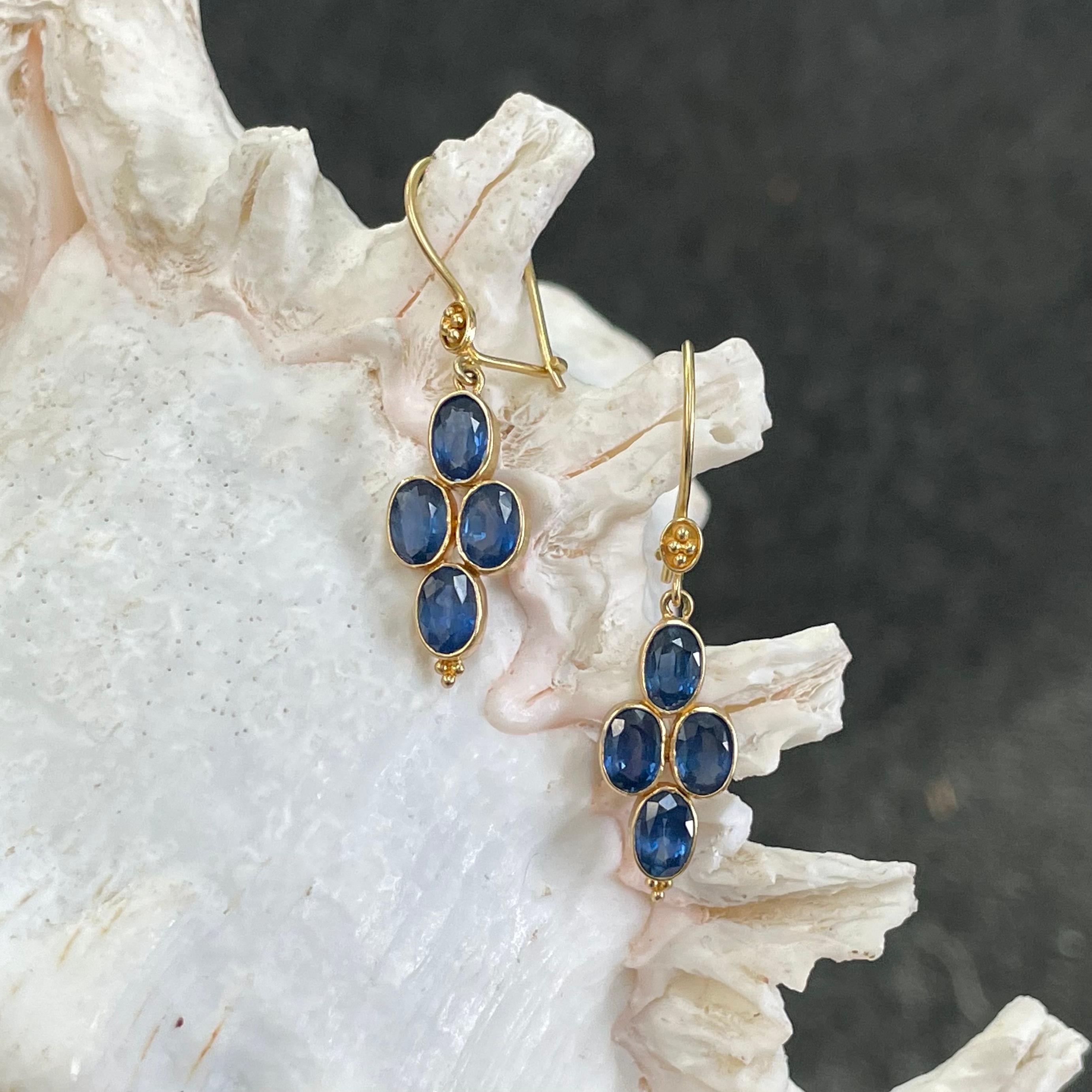 Steven Battelle 4.5 Carats Multiple Blue Sapphire 18K Gold Wire Earrings For Sale 3