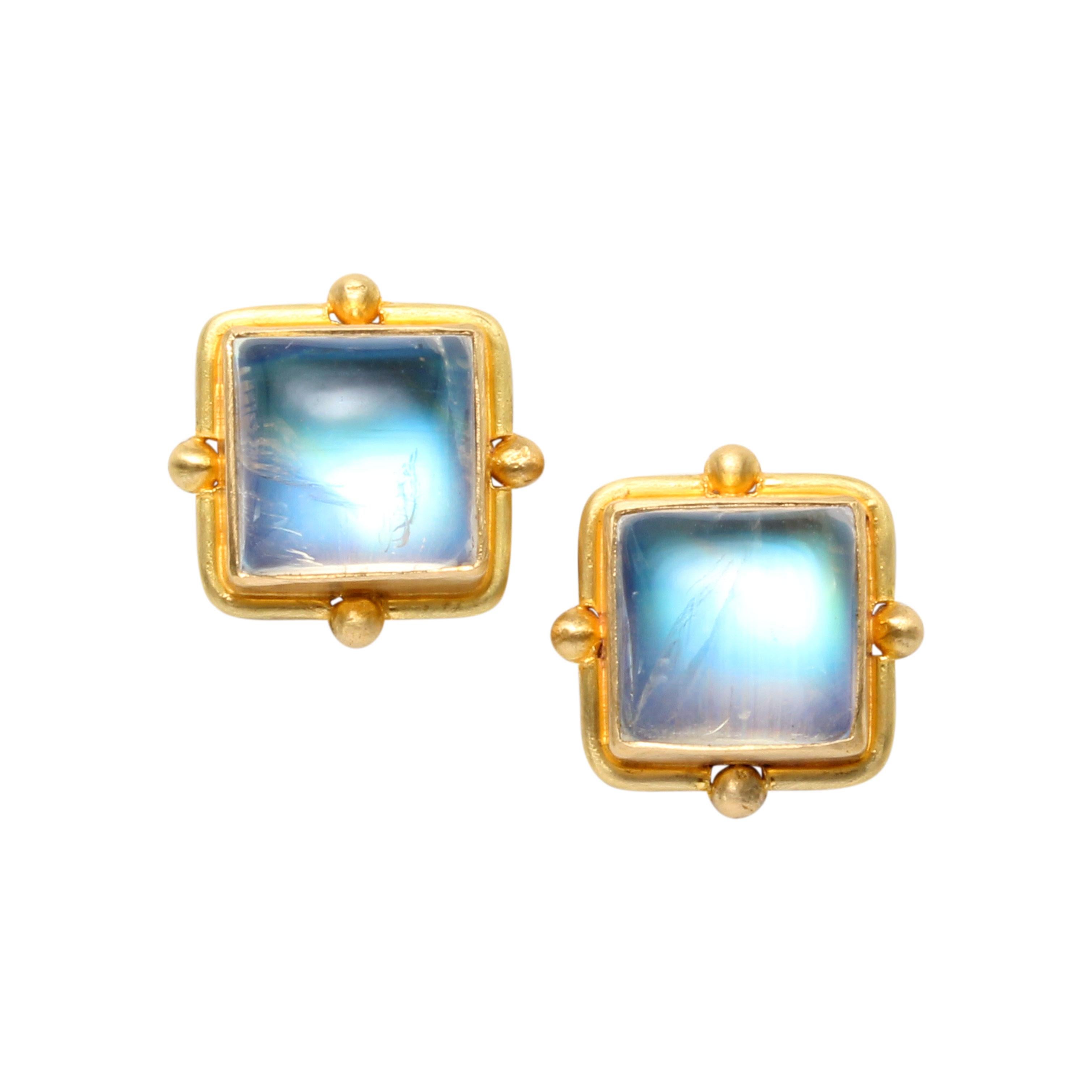 Women's Steven Battelle 4.6 Carats Rainbow Moonstone 18K Gold Post Earrings For Sale
