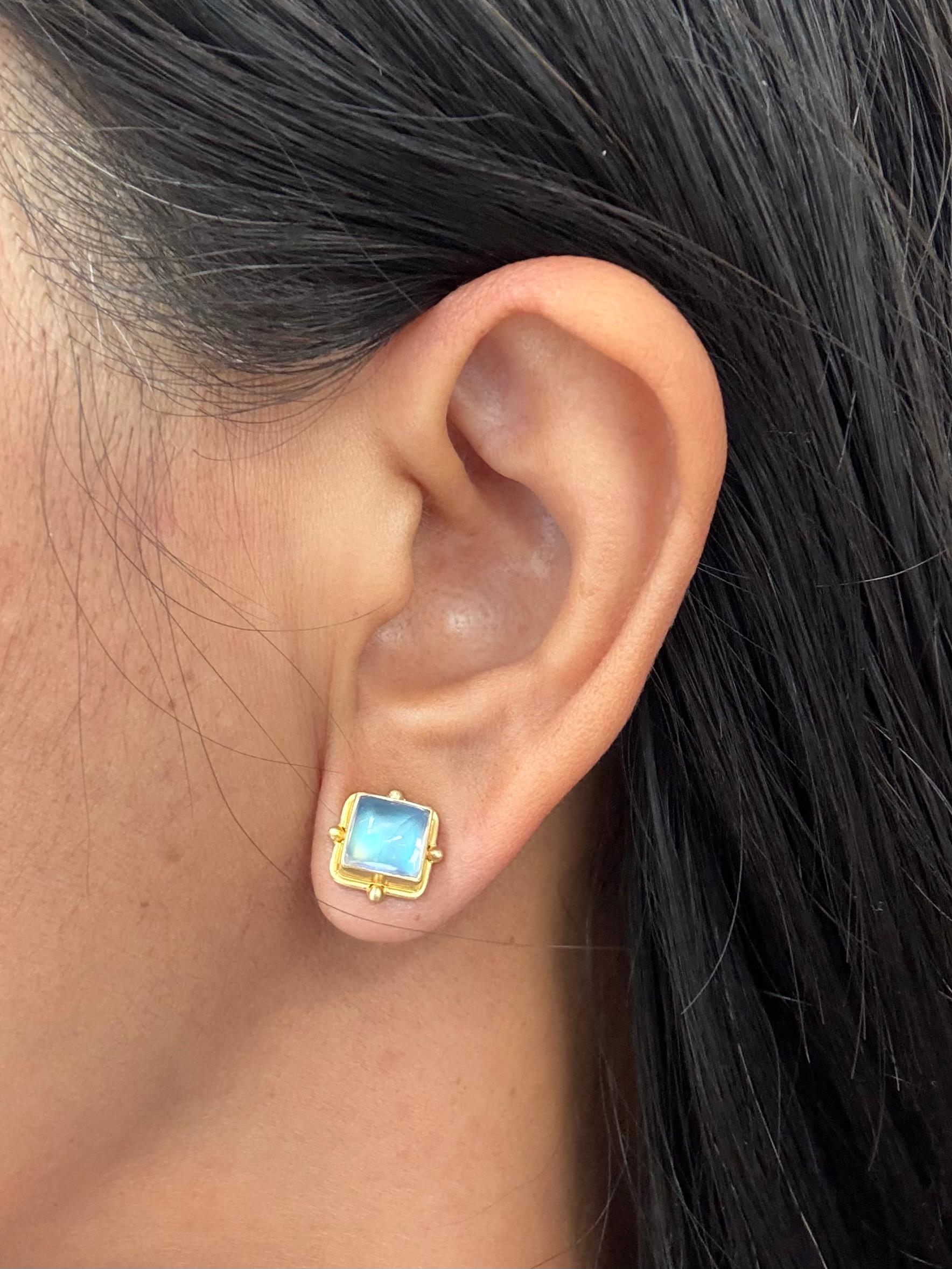 Steven Battelle 4.6 Carats Rainbow Moonstone 18K Gold Post Earrings For Sale 1