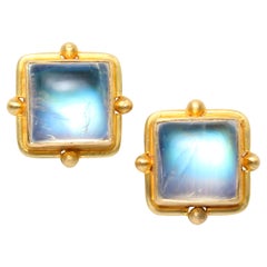 Steven Battelle 4.6 Carats Rainbow Moonstone 18K Gold Post Earrings