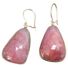 Steven Battelle 46.1 Carats Pink Natural Sapphire 18K Gold Wire Earrings