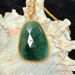 Steven Battelle 46.8 Carats Green Tourmaline Slice 18K Gold Pendant