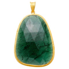 Steven Battelle 46.8 Carats Green Tourmaline Slice 18K Gold Pendant