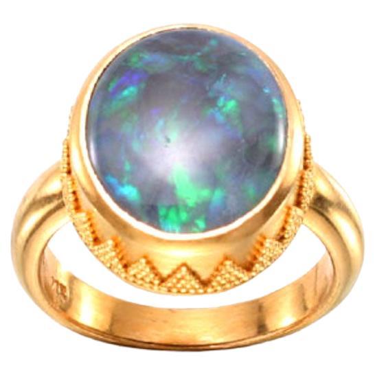Steven Battelle 4.7 Carats Lightning Ridge Black Opal 22K Gold Ring