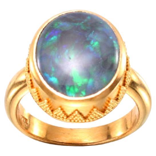 Steven Battelle 4.7 Carats Lightning Ridge Black Opal 22k Gold Ring