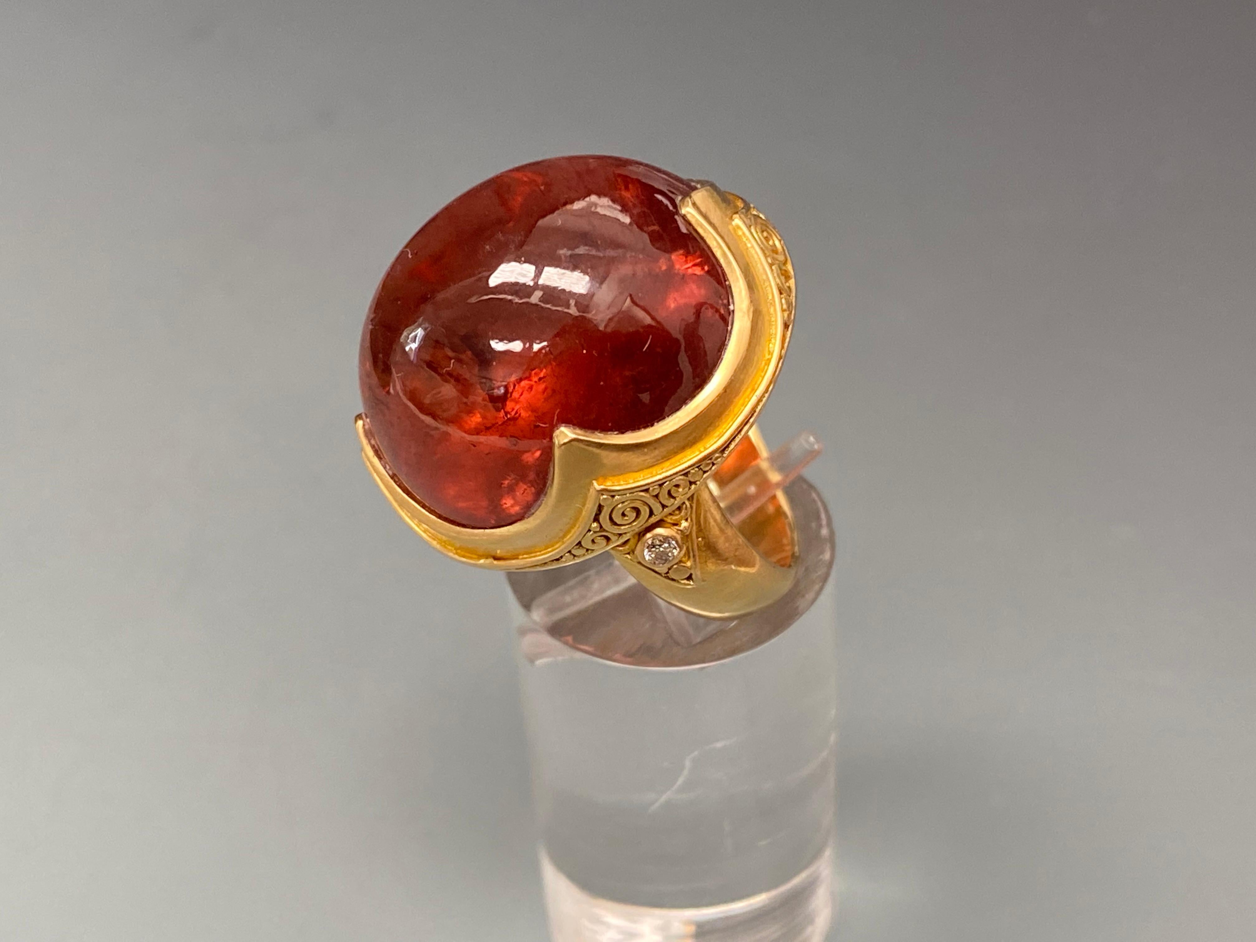 Steven Battelle 22K Ring mit 47.2 Karat orangefarbenem und rosafarbenem Turmalin und Diamanten (Zeitgenössisch) im Angebot