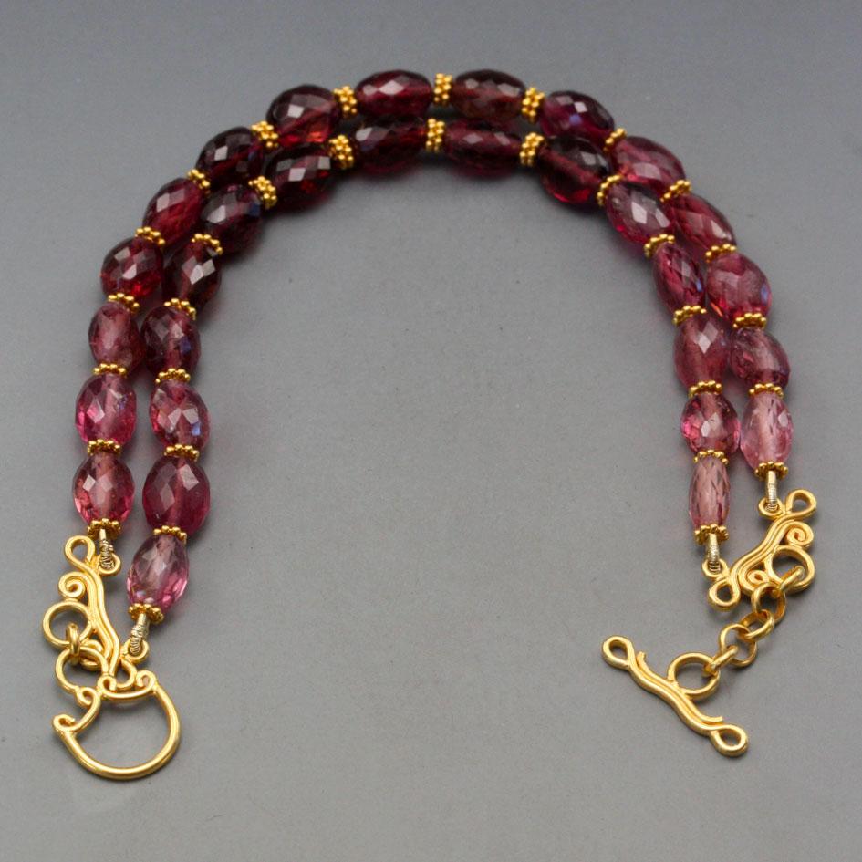 Steven Battelle 47.5 Carats Pink Tourmaline Beads 18K Gold Bracelet  For Sale 1