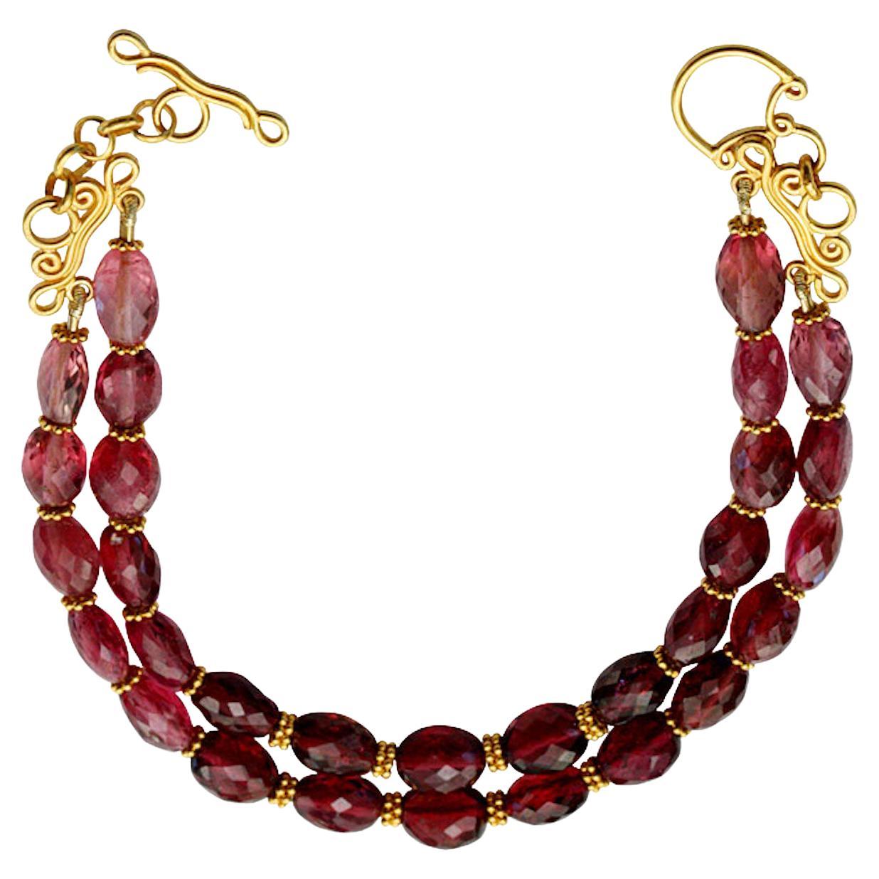 Steven Battelle 47.5 Carats Pink Tourmaline Beads 18K Gold Bracelet  For Sale