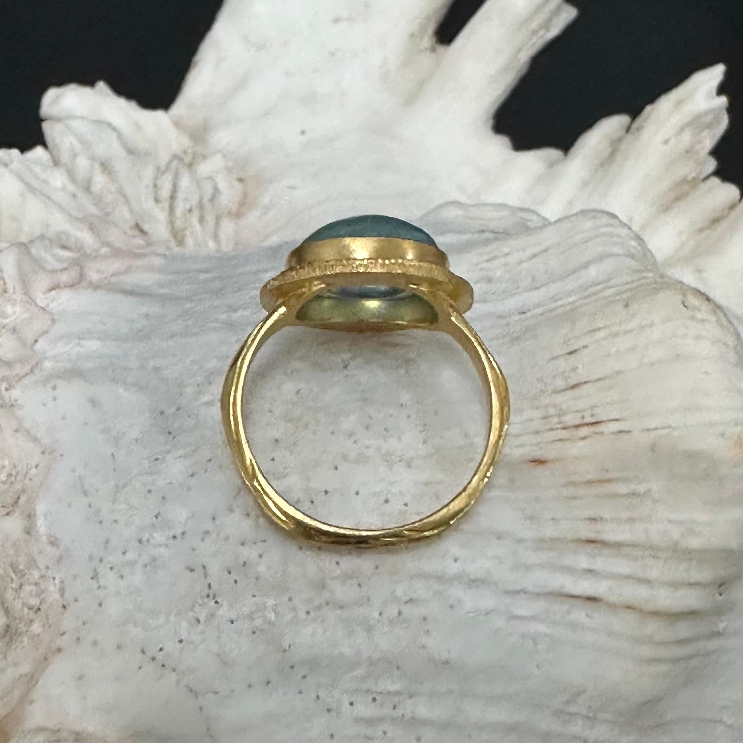 Steven Battelle 4.8 Carats Cabochon Aquamarine 18K Gold Ring For Sale 8