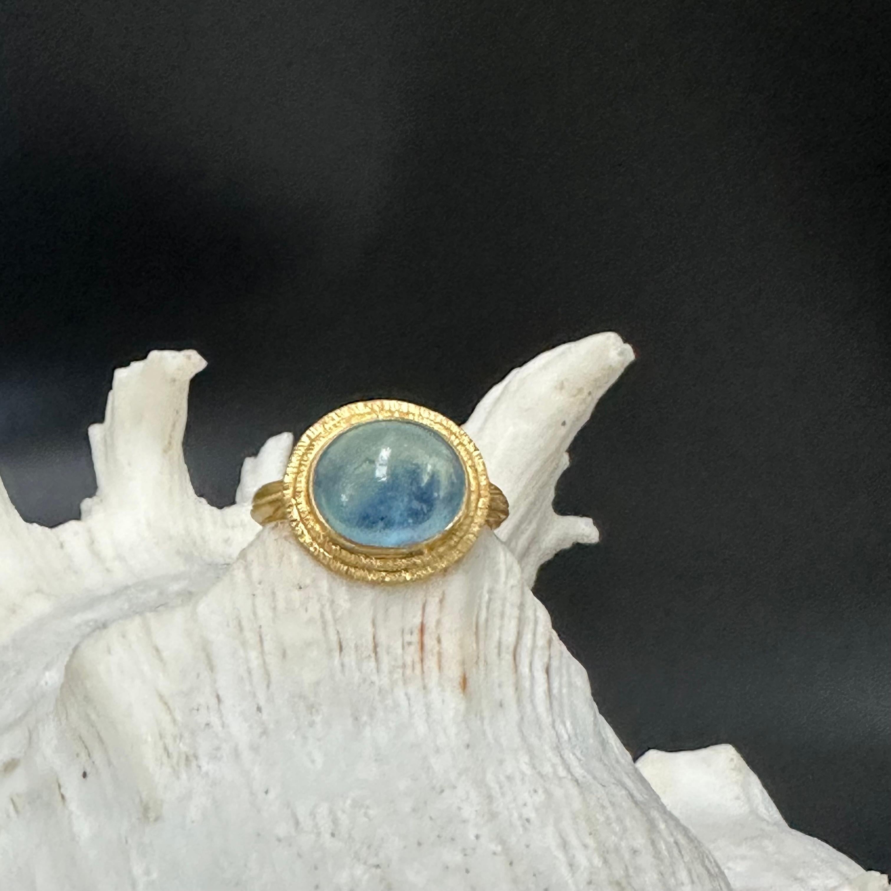 Steven Battelle 4.8 Carats Cabochon Aquamarine 18K Gold Ring For Sale 10