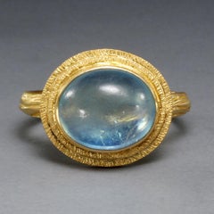 Steven Battelle 4.8 Carats Cabochon Aquamarine 18K Gold Ring