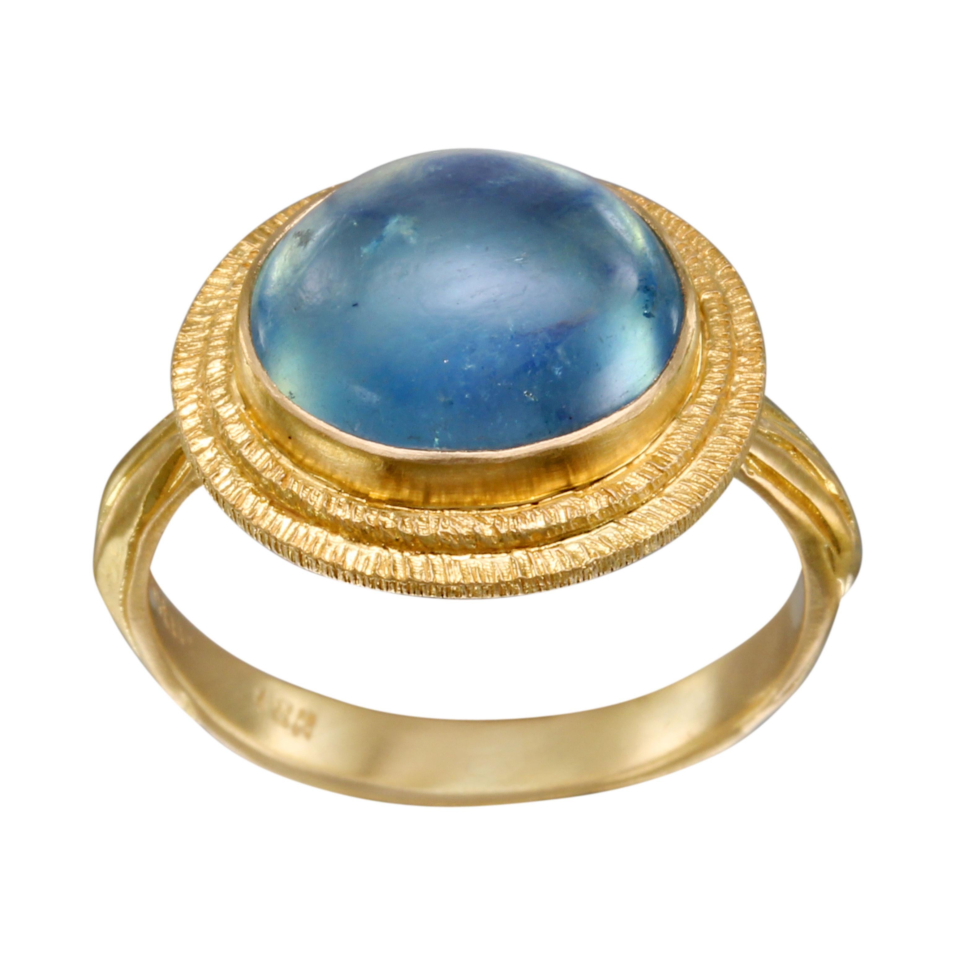 Steven Battelle 4.8 Carats Cabochon Aquamarine 18K Gold Ring For Sale 1