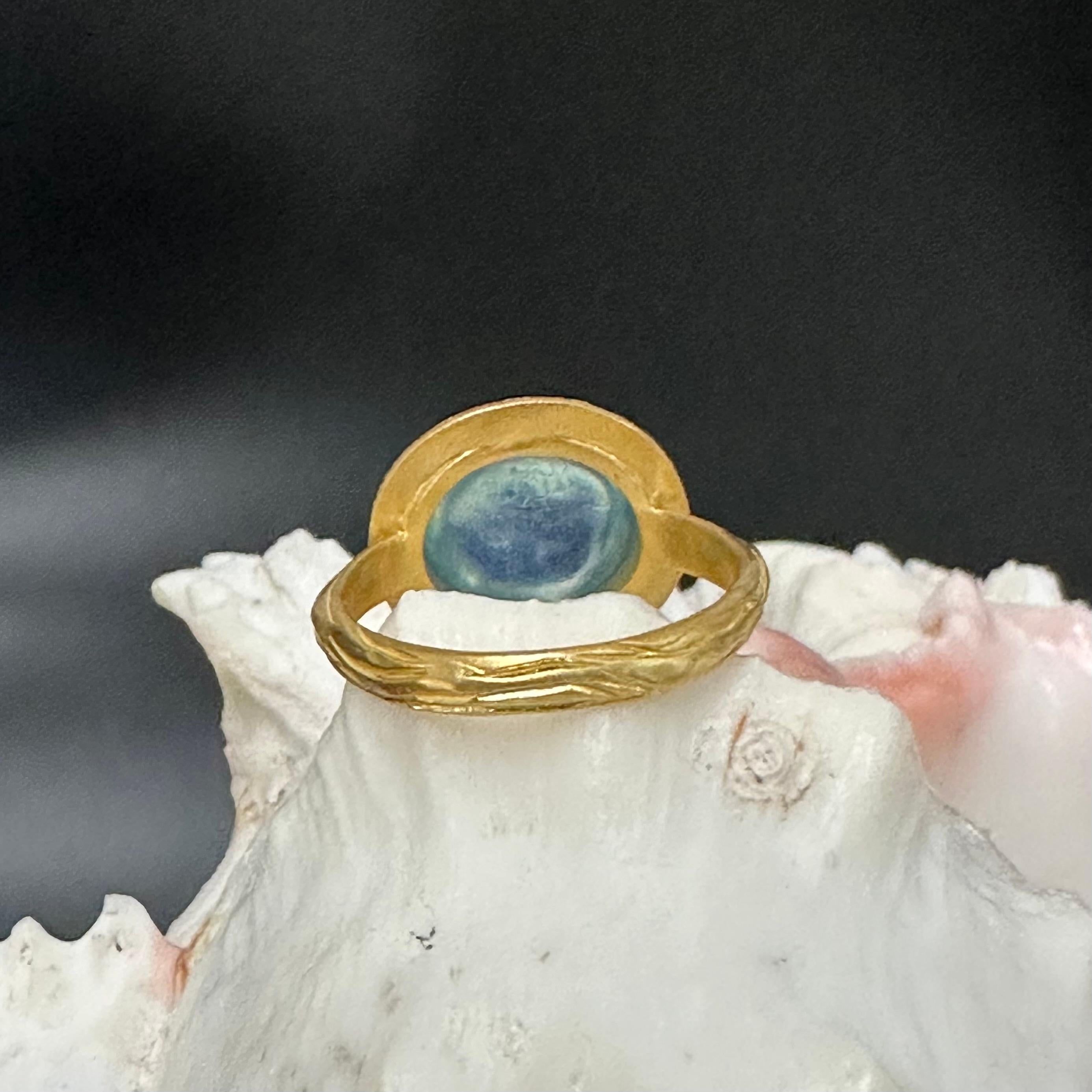 Steven Battelle 4.8 Carats Cabochon Aquamarine 18K Gold Ring For Sale 2