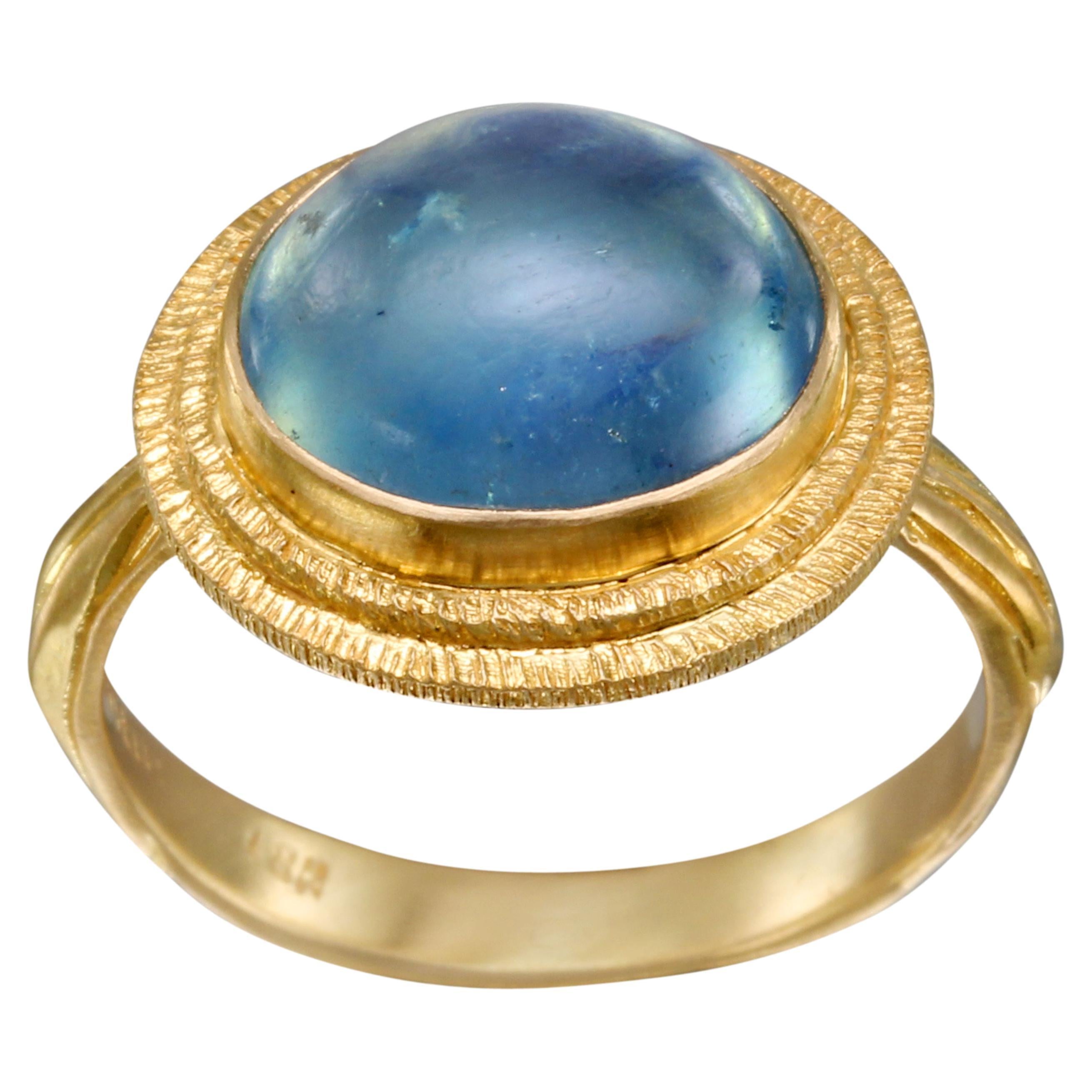 Steven Battelle 4.8 Carats Cabochon Aquamarine 18K Gold Ring