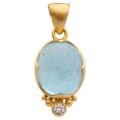 Steven Battelle 4.8 Carats Cabochon Aquamarine Diamond 18K Gold Pendant