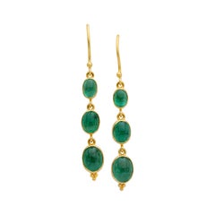 Steven Battelle 4.8 Carats Cabochon Emeralds 18K Gold Dangle Earrings