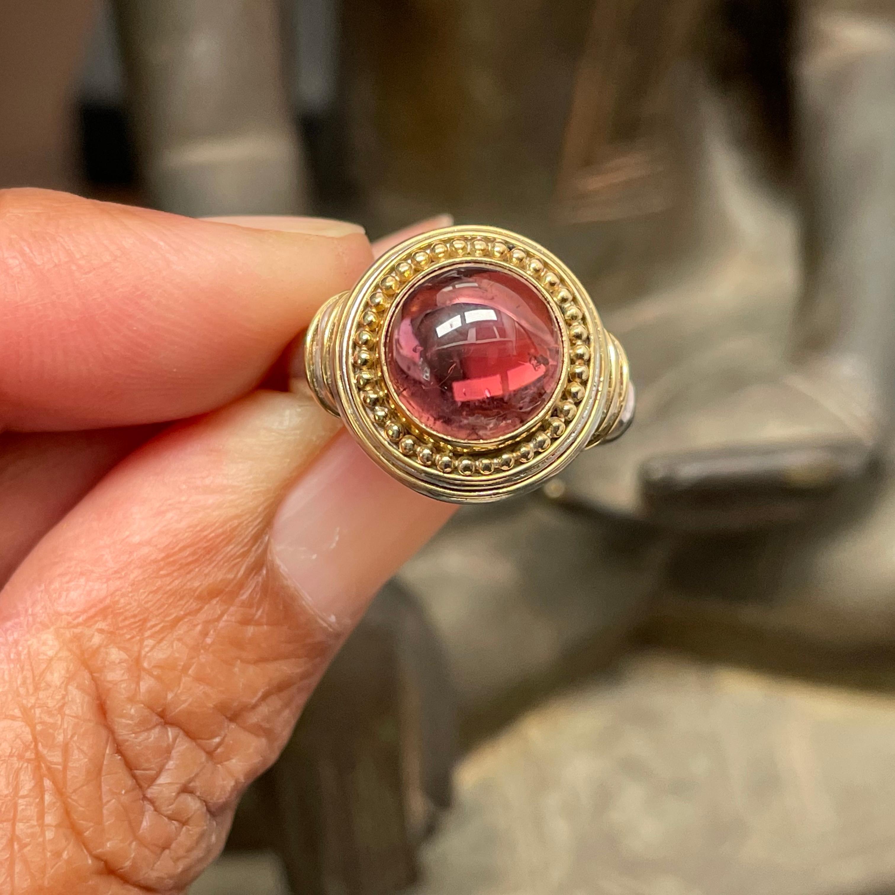 Steven Battelle 4.8 Carats Cabochon Pink Tourmaline Silver/18K Gold Ring For Sale 5