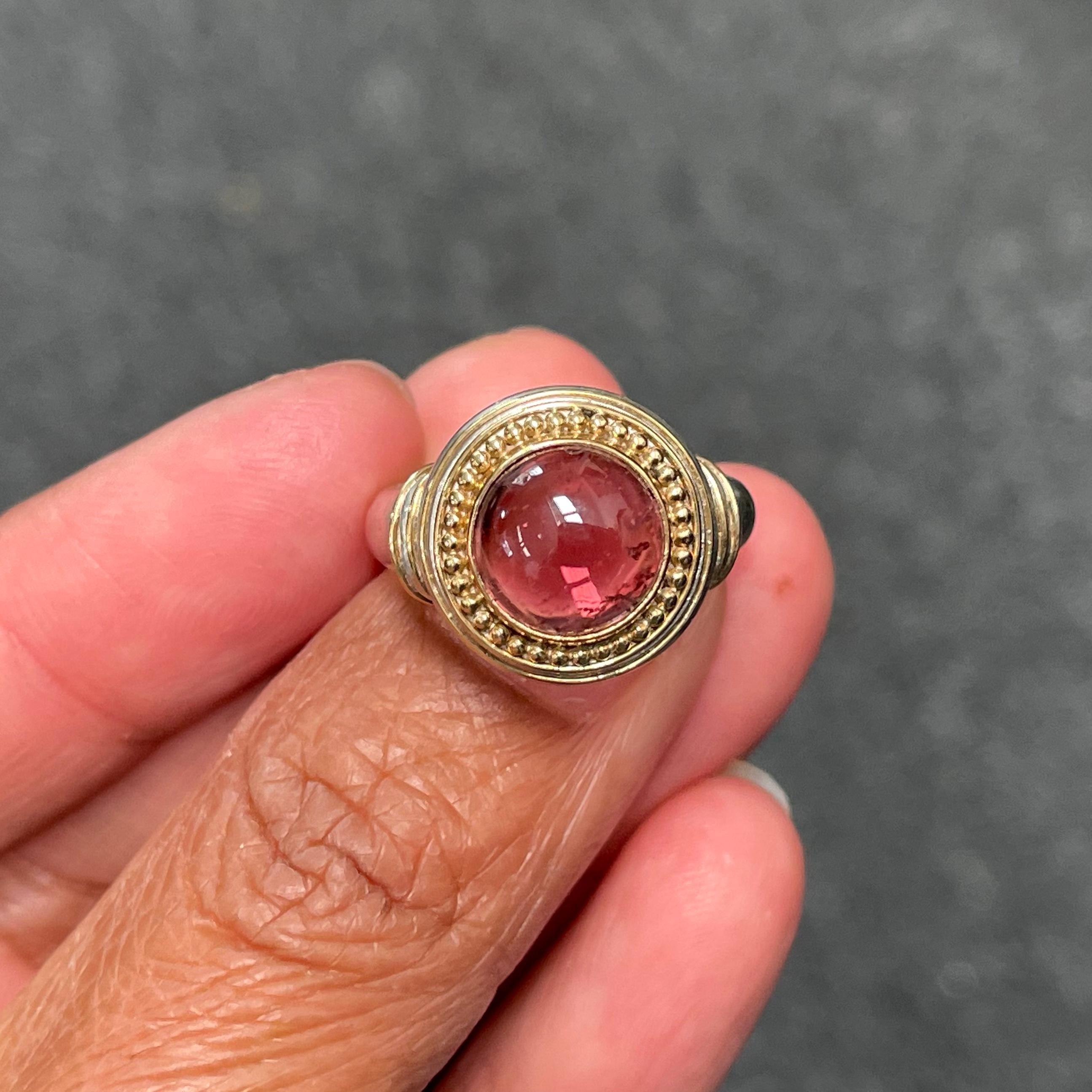Steven Battelle 4,8 Karat Cabochon Rosa Turmalin Silber/18K Gold Ring (Zeitgenössisch)