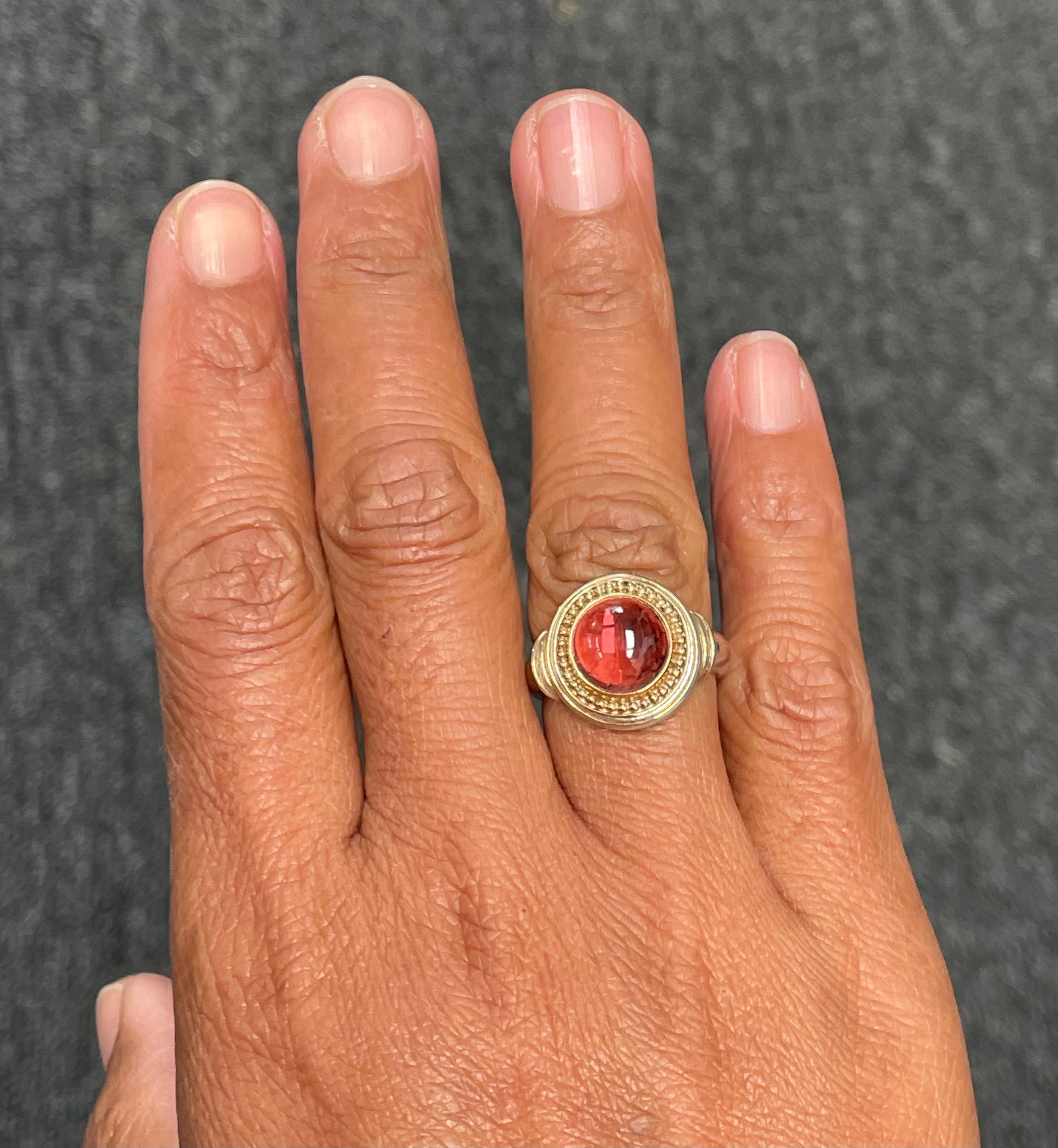 Steven Battelle 4.8 Carats Cabochon Pink Tourmaline Silver/18K Gold Ring For Sale 2
