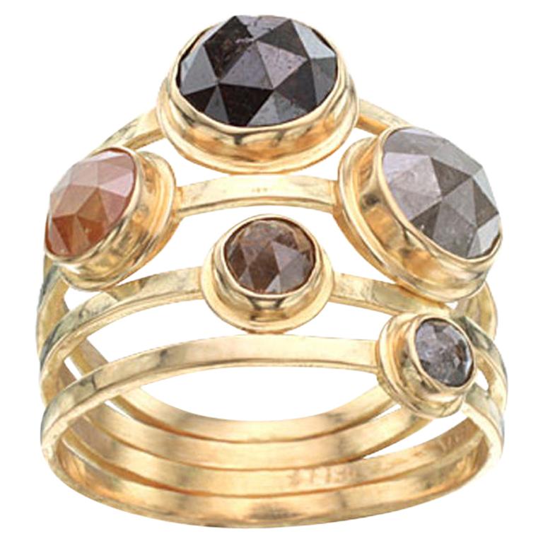 Steven Battelle 4.8 Carats Multi Size Natural Diamonds 18k Gold Ring