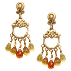 Steven Battelle 4.8 Carats Multicolored Sapphire Drops 18K Gold Post Earrings