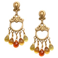 Steven Battelle, pendants d'oreilles en or 18 carats avec saphirs multicolores de 4,8 carats