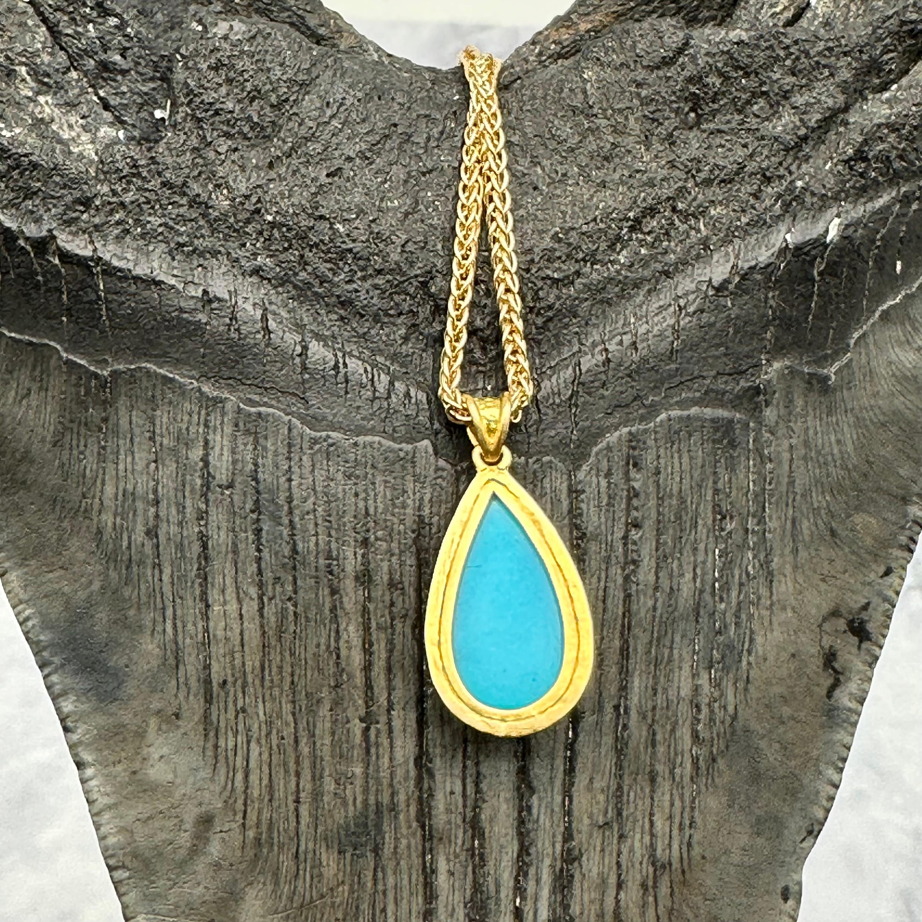 Steven Battelle 4.8 Carats Sleeping Beauty Turquoise 18k Gold Pendant For Sale 3