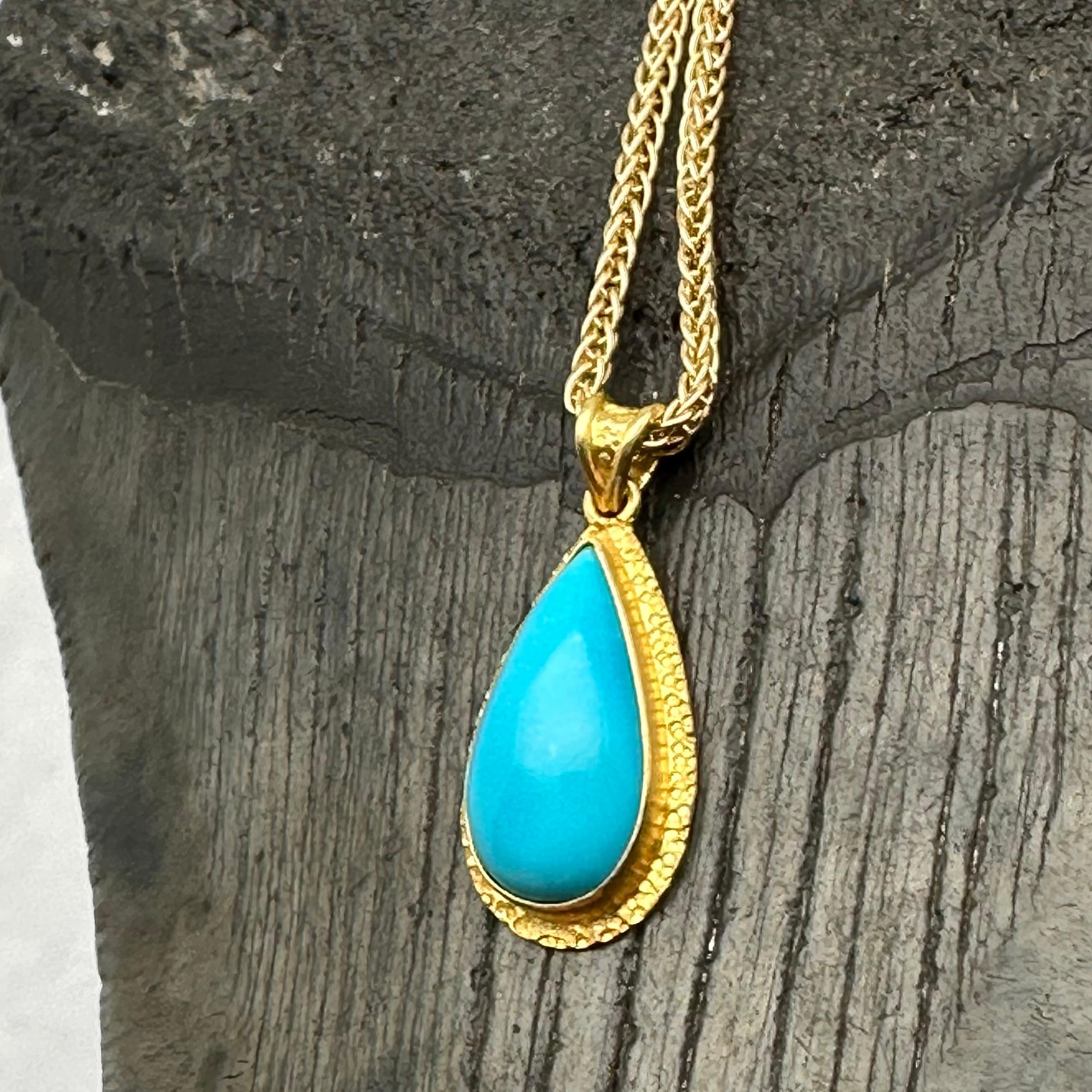 Steven Battelle 4.8 Carats Sleeping Beauty Turquoise 18k Gold Pendant For Sale 5
