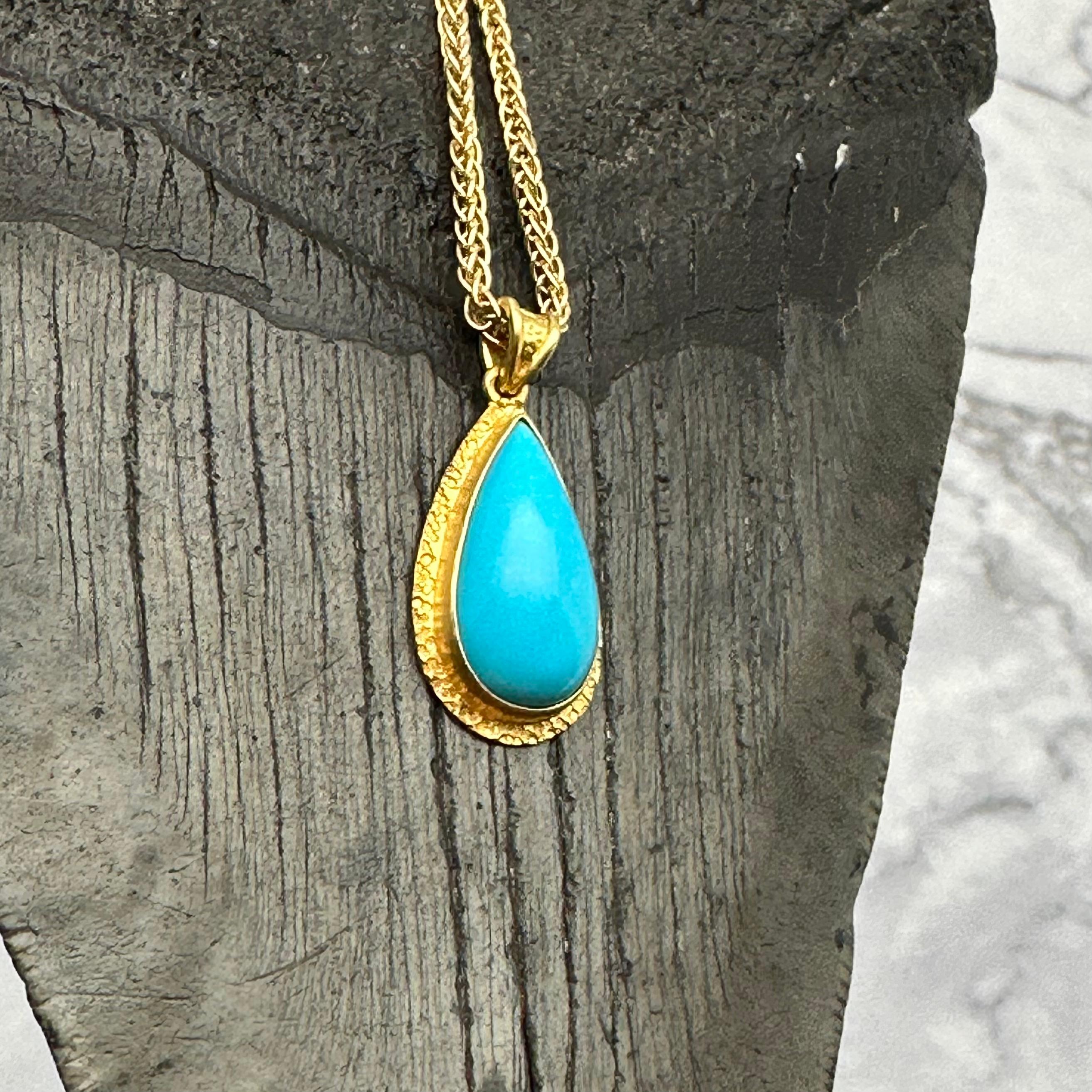 Steven Battelle 4.8 Carats Sleeping Beauty Turquoise 18k Gold Pendant For Sale 1